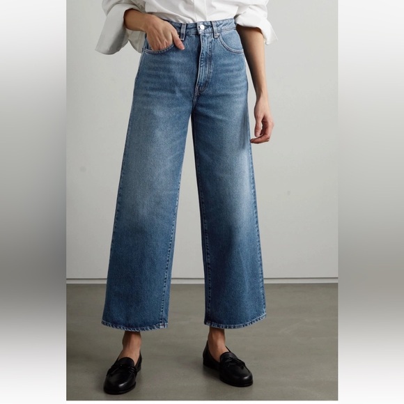 TOTEME Flare Fit Denim Cropped Jeans in Washed Blue Cotton Women’s Size 29/30